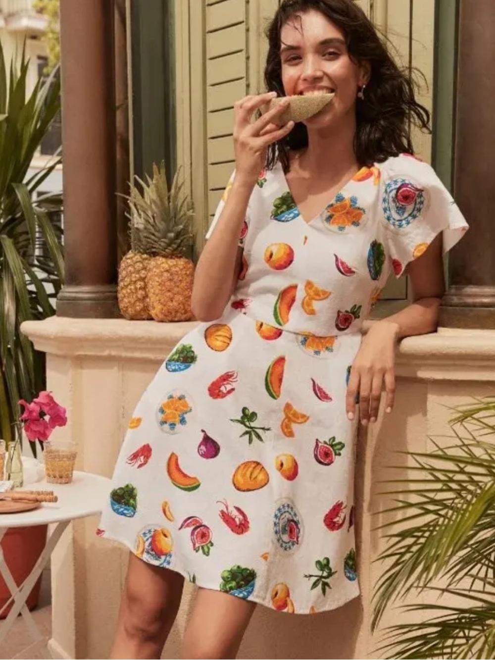 BOGO! J. Crew Fruit Print Linen Blend Mini Dress White Size 10
